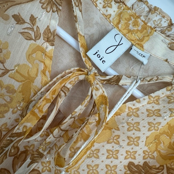 Joie Women’s XS Flutter Sleeve Tie Ruffle Neck Floral Blouse Top NWT - Picture 2 of 5